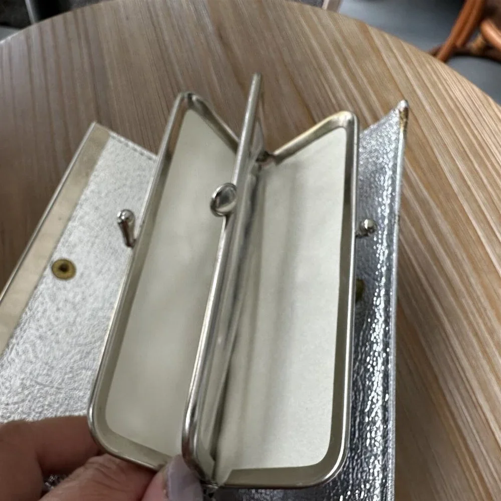 vintage Silver metallic wallet card case with Dot Snappers closure clutch
